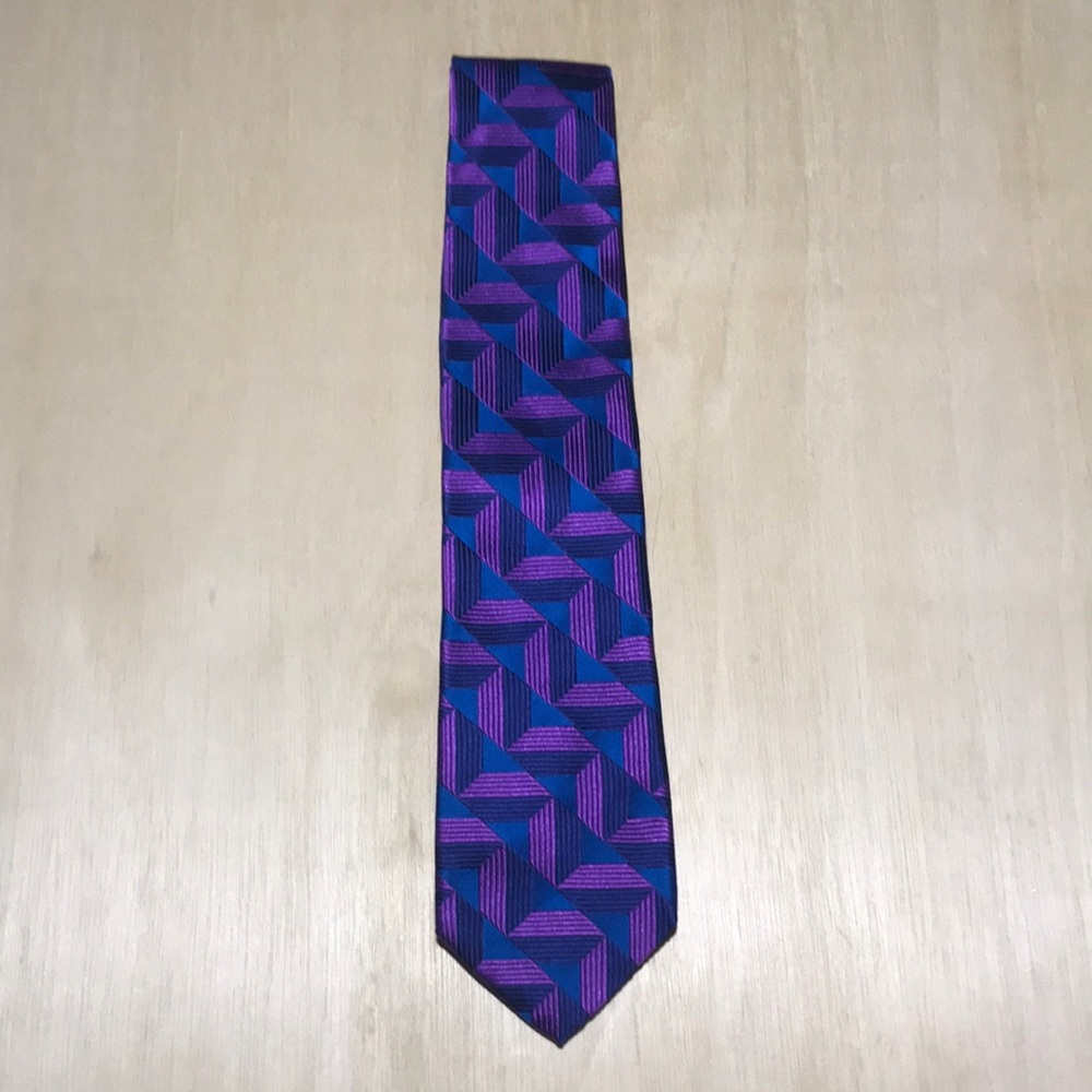 Duchamp London Purple and Blue Geometric 100% Silk Tie Dopamine